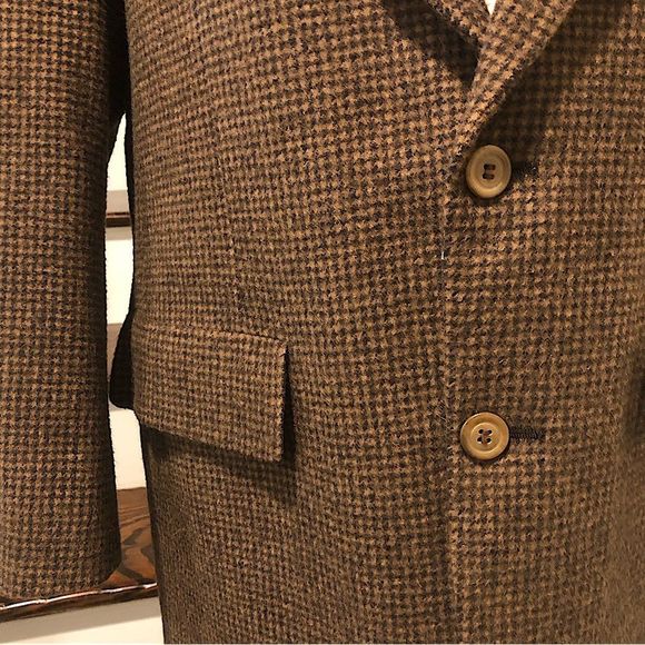 SAKS FIFTH AVENUE Men’s Brown Black Houndstooth Camel Hair Blazer Sz 44R - Picture 8 of 16